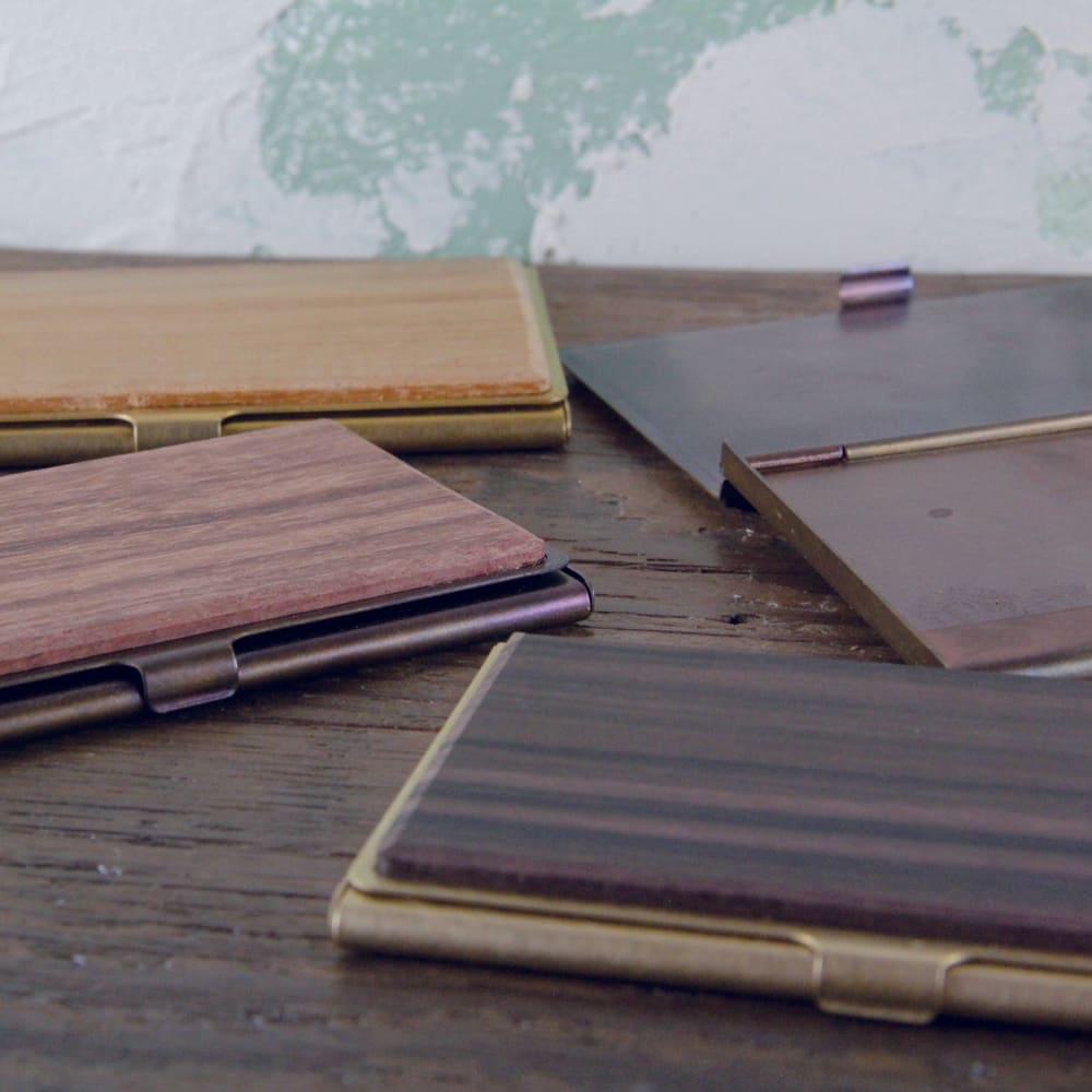BRASS & WOOD CARDCASE SOLID WITH BOX IN TEAK WOOD - Cardcase