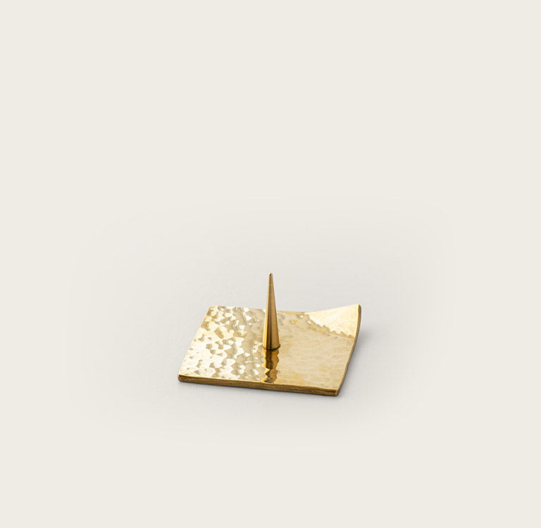 Brass Candle Stand Tsuchi Ita Hammered Plate Square