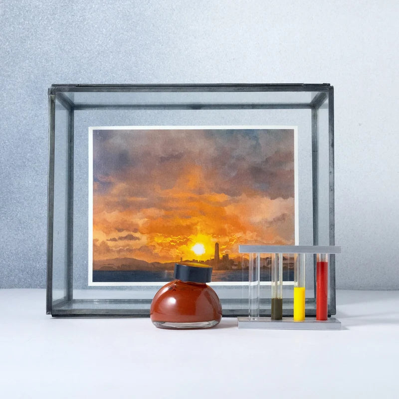Kakimori Colour specimen 223 Sky at 5pm, warm orange fountain pen ink