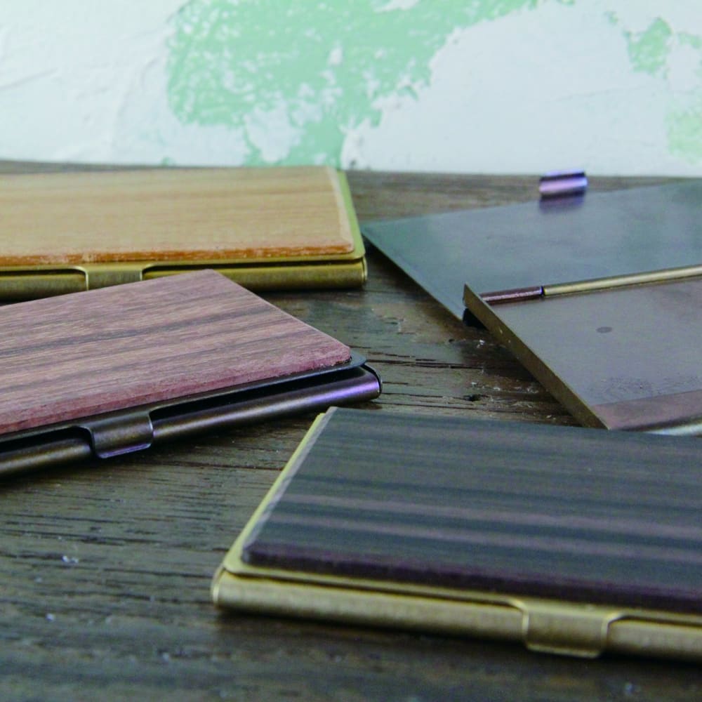 BRASS & WOOD CARDCASE SOLID WITH BOX IN TEAK WOOD - Cardcase