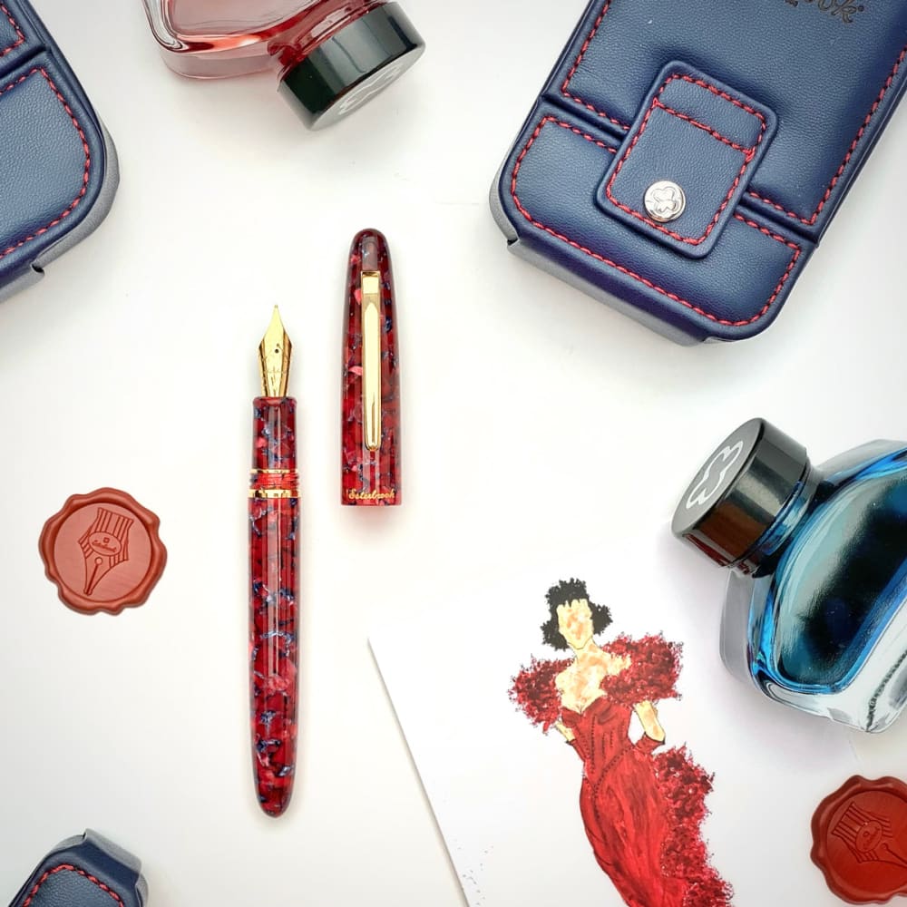 Estie Scarlet Gold Trim Ballpoint - Fountain Pen