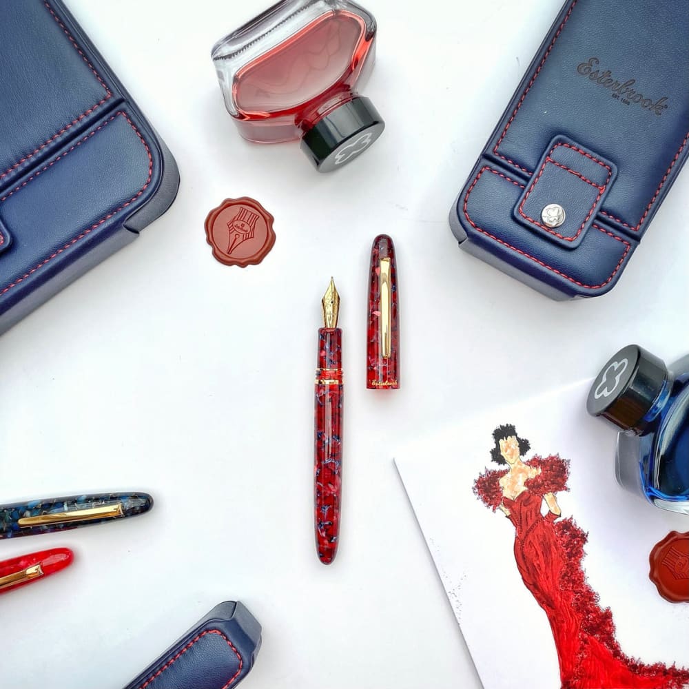 Estie Scarlet Gold Trim Ballpoint - Fountain Pen