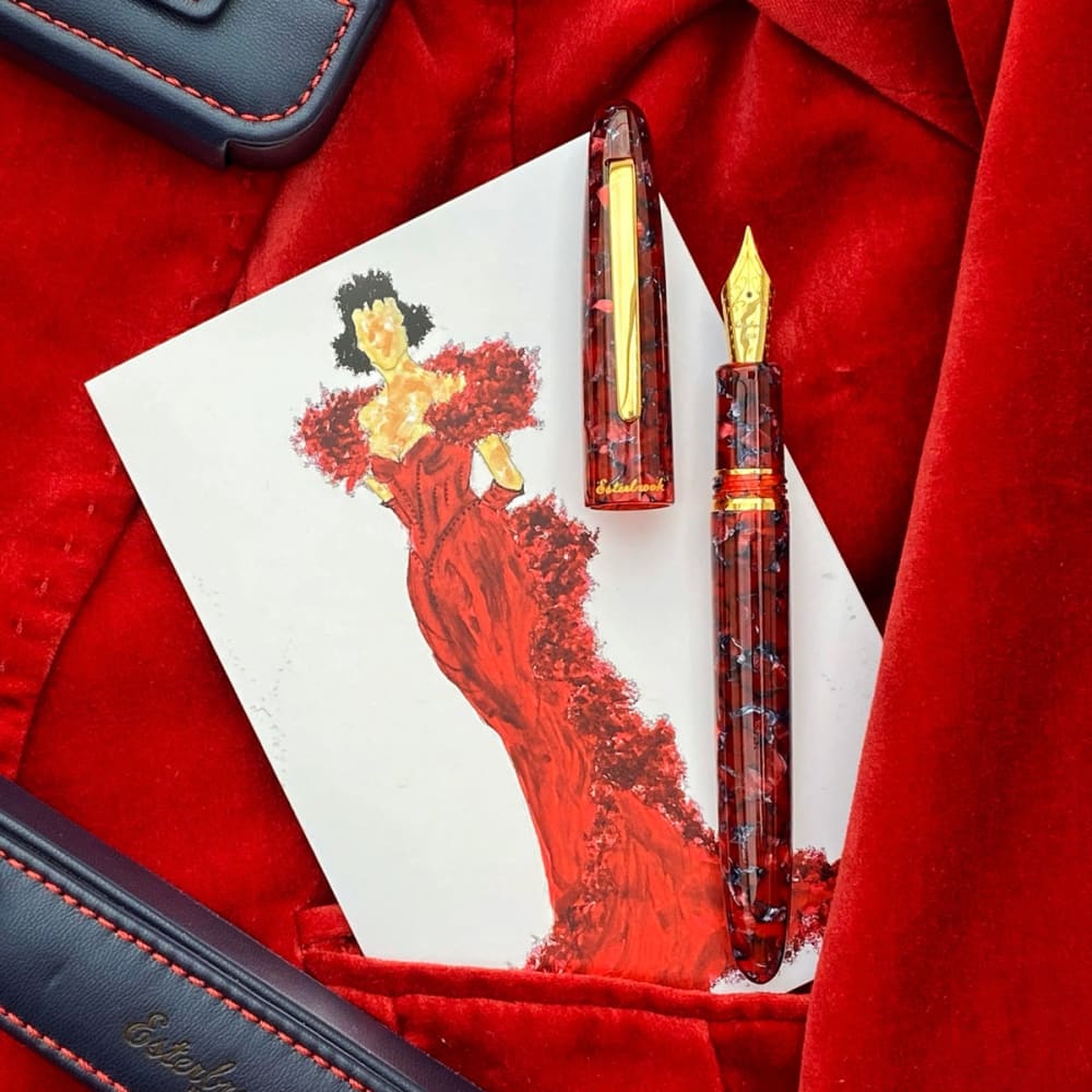 Estie Scarlet Gold Trim Ballpoint - Fountain Pen